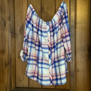 Derek heart off shoulder button down top